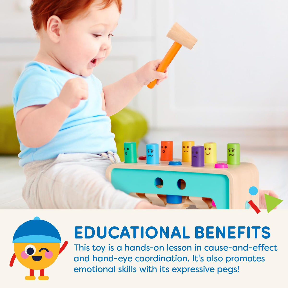 Battat – Wooden Hammer Toy for Kids, Toddlers – Pounding Bench with Pegs and Mallet – Colorful Developmental Toy – 1 Year + – Pound & Count Bench