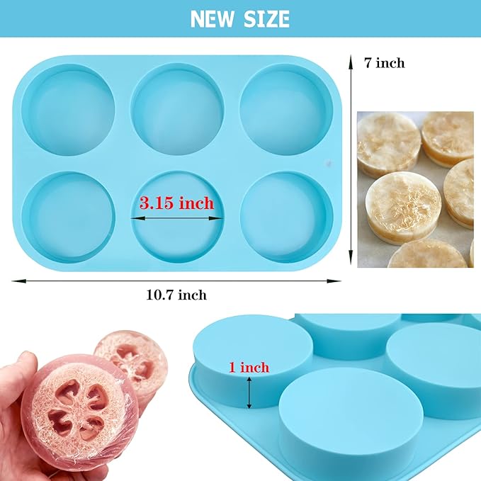 Sakolla 4oz Round Silicone Soap Molds, 3.15'' Cylindrical Soap Molds for Loofah Soap Bath Bombs Steamer Lotion Bars, Set of 2