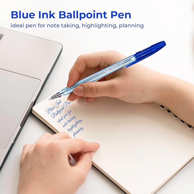 M&G Ballpoint Pens, Blue Ink Ballpoint Pens Fine Point 0.7mm, Ball Point Pens Bulk Smooth Writing with Anti-Slip Grip & Plug-In Cover for Journaling Office Supplies School Women Men (40 Pack)