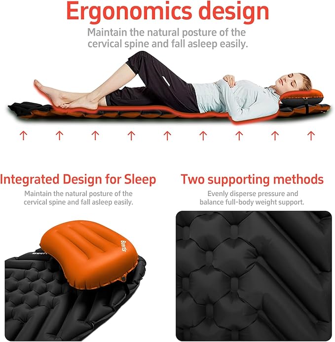 Camping Sleeping mat and Inflatable Pillow - Set, Portable, Ultra-Light, Thickened, Quick to inflate in 30s, can be Spliced. Suitable for Backpacking, Hiking, Camping and Other Scenes