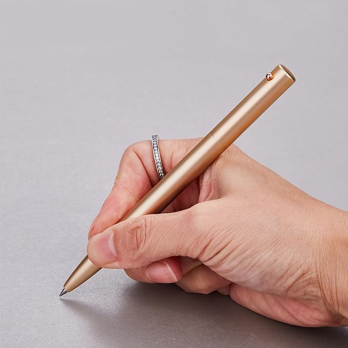 DUNBONG Retractable Metal Gel Pen, 0.5mm Medium Point Ballpoint Pens, Black Gel Ink (Blue)