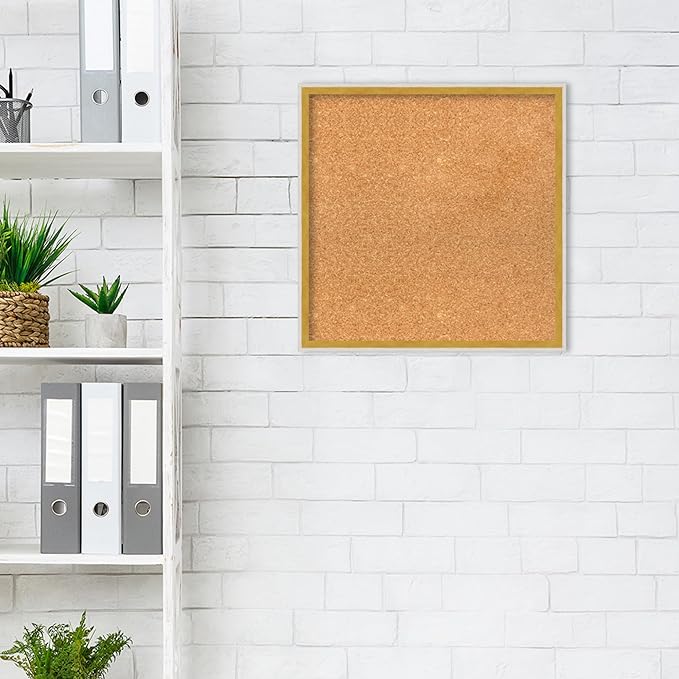 Amanti Art Natural Cork Board for Wall, 19x19 Vision Board with White Frame, Small Corkboard Office Decor for Home Organization, Modern Corkboard Pinboard to Display Items for Home Organization in
