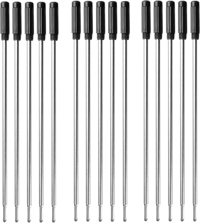 0.7 mm Ballpoint Ink Twist Pen Refills, 15 Pcs Medium Point Metal Smooth Writing Replaceable Ink Refill, Stationery Compatible for Cross Ballpoint Replacement (4.6in M) (Black, 15)