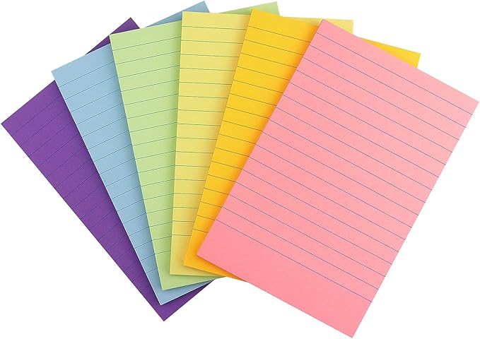 Early Buy 6 Pads Lined Sticky Notes with Lines 4x6 Self-Stick Notes 6 Pastel Color Sticky Notes, 45 Sheets/Pad