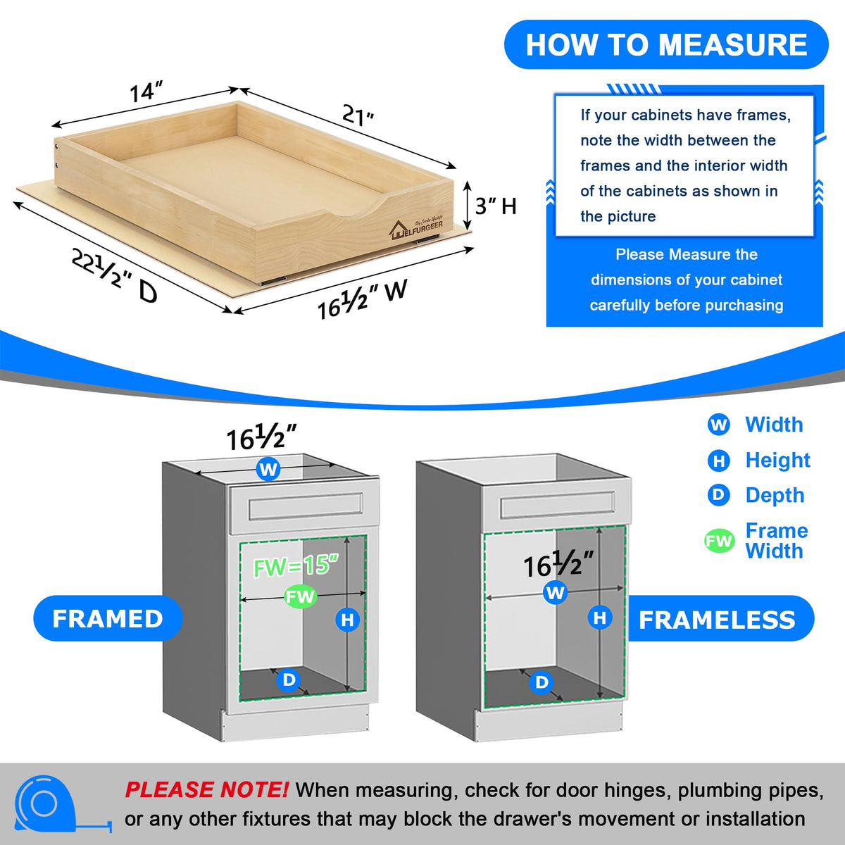 WelFurGeer Soft Close Pull Out Drawers for Cabinets, 14" W x 21" D Pull Out Cabinet Drawer with Heavy Duty Slides, Pull Out Cabinet Organizer, Cabinet Roll Out Drawers, Pull-Out Home Organizers