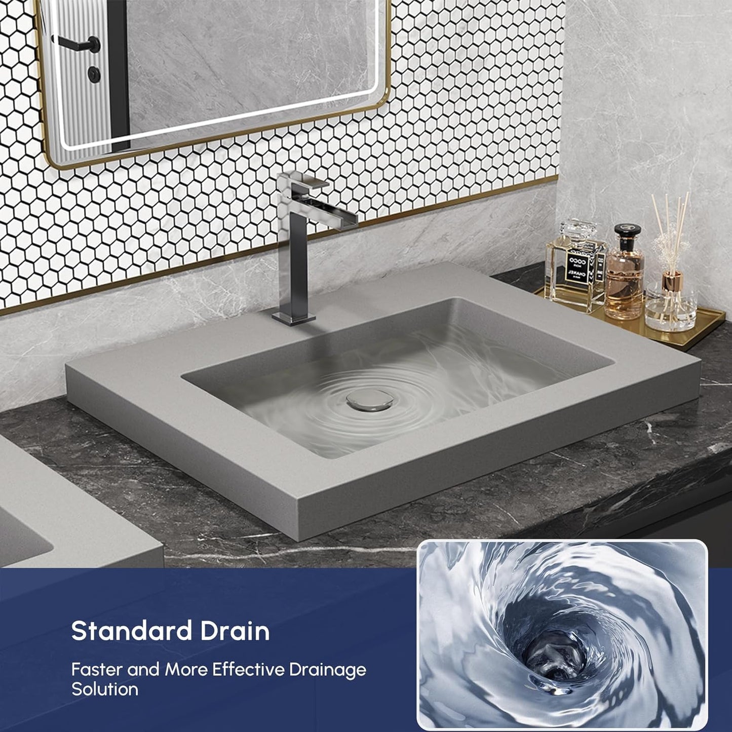COGITIL Vessel Sink 23" Gray Concrete Drop in Bathroom Sink, Industrial Minimalist Design, Durable Cement Finish, Easy Above Mount Installation. Handcrafted Art Piece For Any Bathroom, Gray