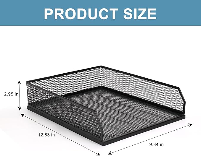 Stackable Paper Tray Organizer, Metal Mesh Wire Letter Tray, Letter Trays Organizers, Front-Load Paper Holder Storage for Office, School, Home,2 Pcs