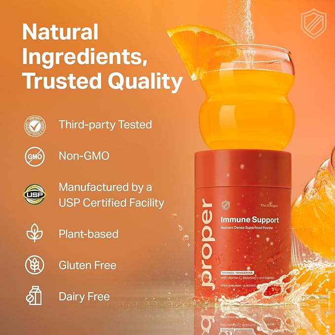 Proper, The Oranges Nutrient-Dense Superfood Powder for Immune Support & Gut Health - Elderberry, Vitamin C, Zinc & Echinacea Supplement Complex Enhanced with Probiotic Digestive Blend