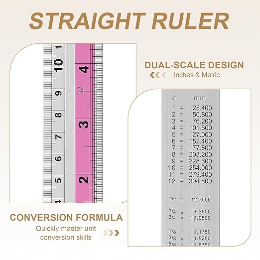 HARFINGTON 4pcs Metal Straight Ruler 20cm Metric SAE Aluminum Alloy Measuring Rulers Scale Tools with Hole for Measure Study Reading Classroom Office, Pink