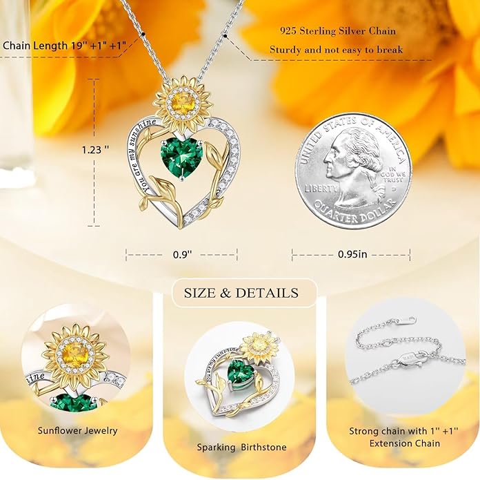 Iefil Valentines Day Gifts for Her - 925 Sterling Silver Sunflower Necklaces for Women, You Are My Sunshine Necklaces, Anniversary Birthday Gifts for Women Wife Girlfriend