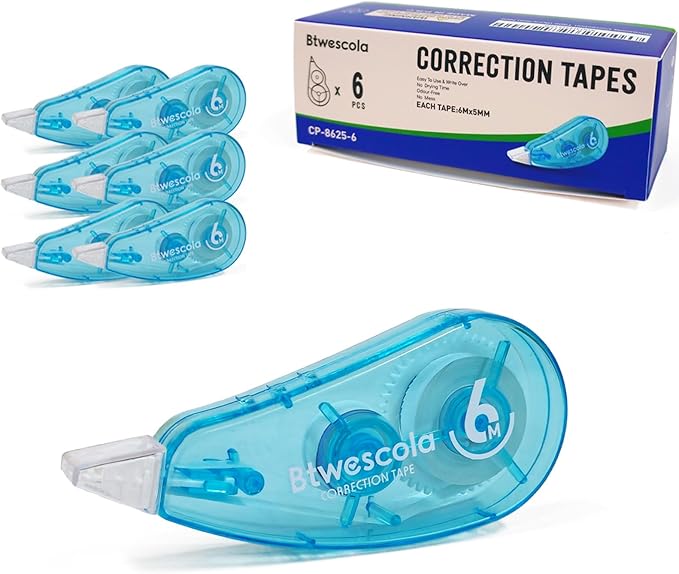 Correction Tape, Easy to Use Applicator for Instant Corrections, 19.7 Feet 6-Count Pack Correction Tape for School, Office, Crafting (6pcs/Set)