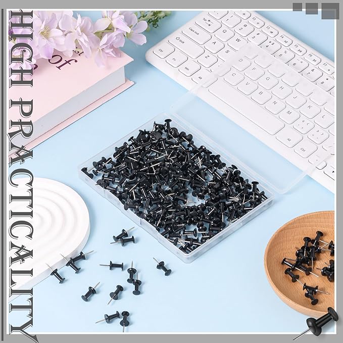 220 Count Black Push Pins Standard Plastic Head Steel Point Thumb Tacks for Cork Board Wall Hanging