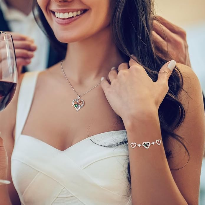 Iefil Valentines Day Gifts for Her - 925 Sterling Silver Heart Birthstone Bracelet Birthday Anniversary Jewelry Gifts for Her Wife