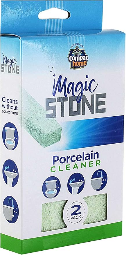 COMPAC HOME Magic-Stone Premium Porcelain Cleaner - Eco-Friendly Recycled Glass Scouring Stick, Professional Lime Scale & Hard Water Stain Remover for Toilet Bowl & Bathroom Fixtures, 2 Pack