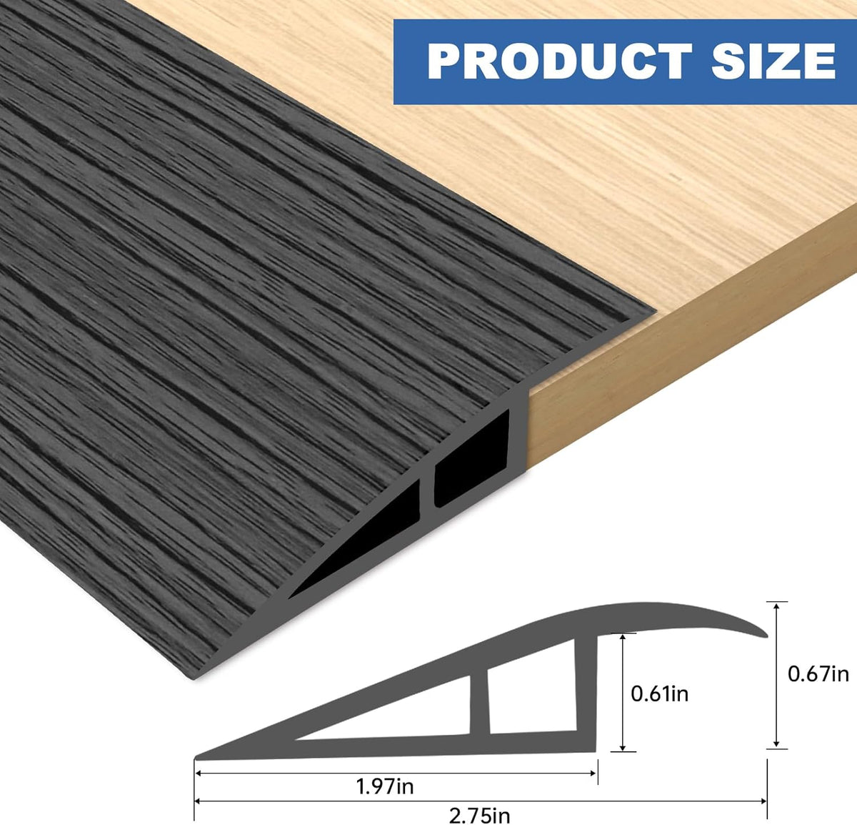 Vinyl Door Threshold Flooring Transition Strip Self Adhesive Carpet Edging Strip for Laminate Doorway Edge Threshold from 2/5" to 3/5" (Dark Gray Wood Grain, 3.3 Ft)