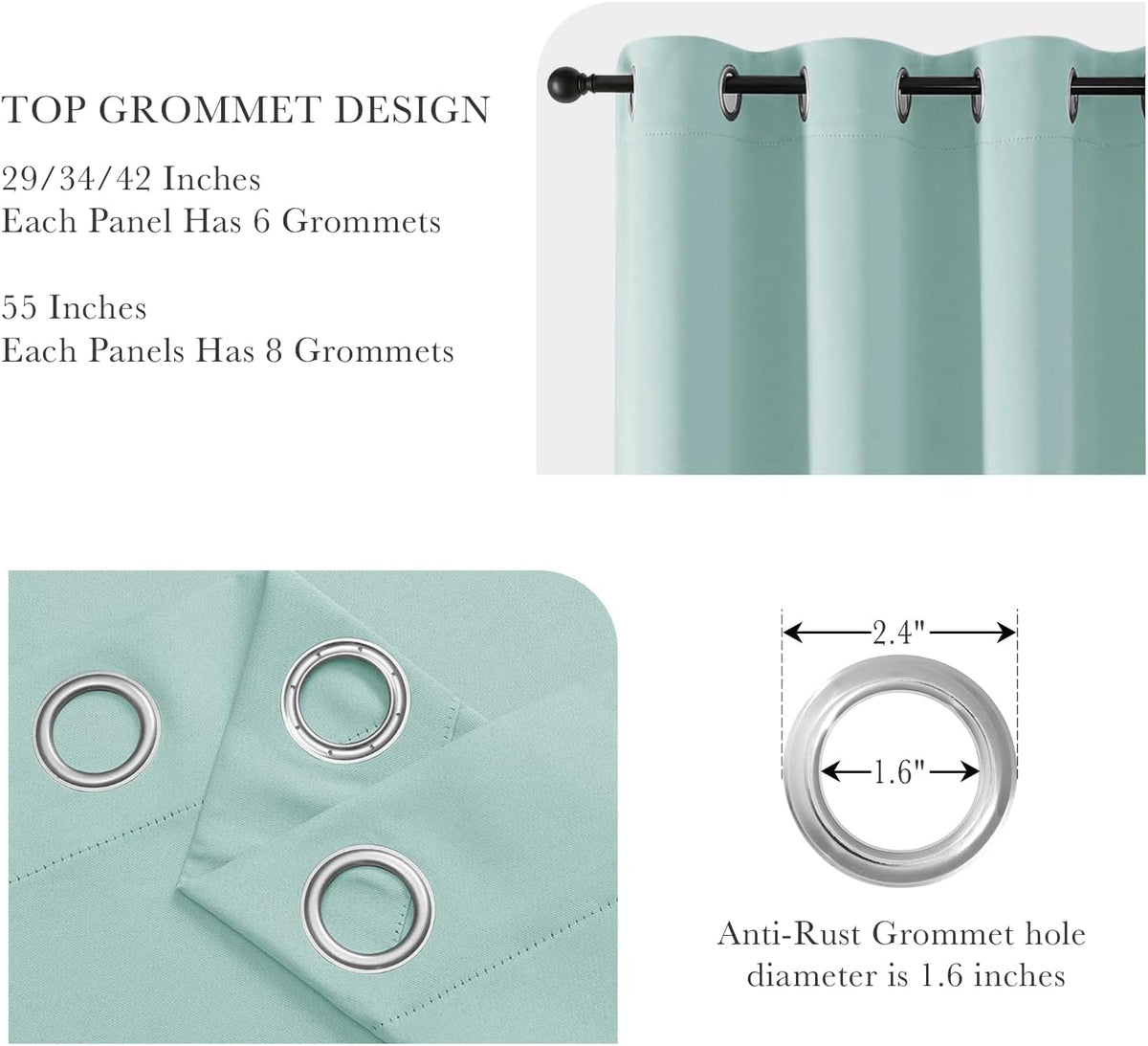 PONY DANCE Aqua Blackout Curtains 80 inch Long 2 Panels Set, Thermal Insulated Solid Grommet Closet Curtains for Bedroom Closet Door, Temporary Doorway Cover Room Divider Drapes, W 55" x L 80"