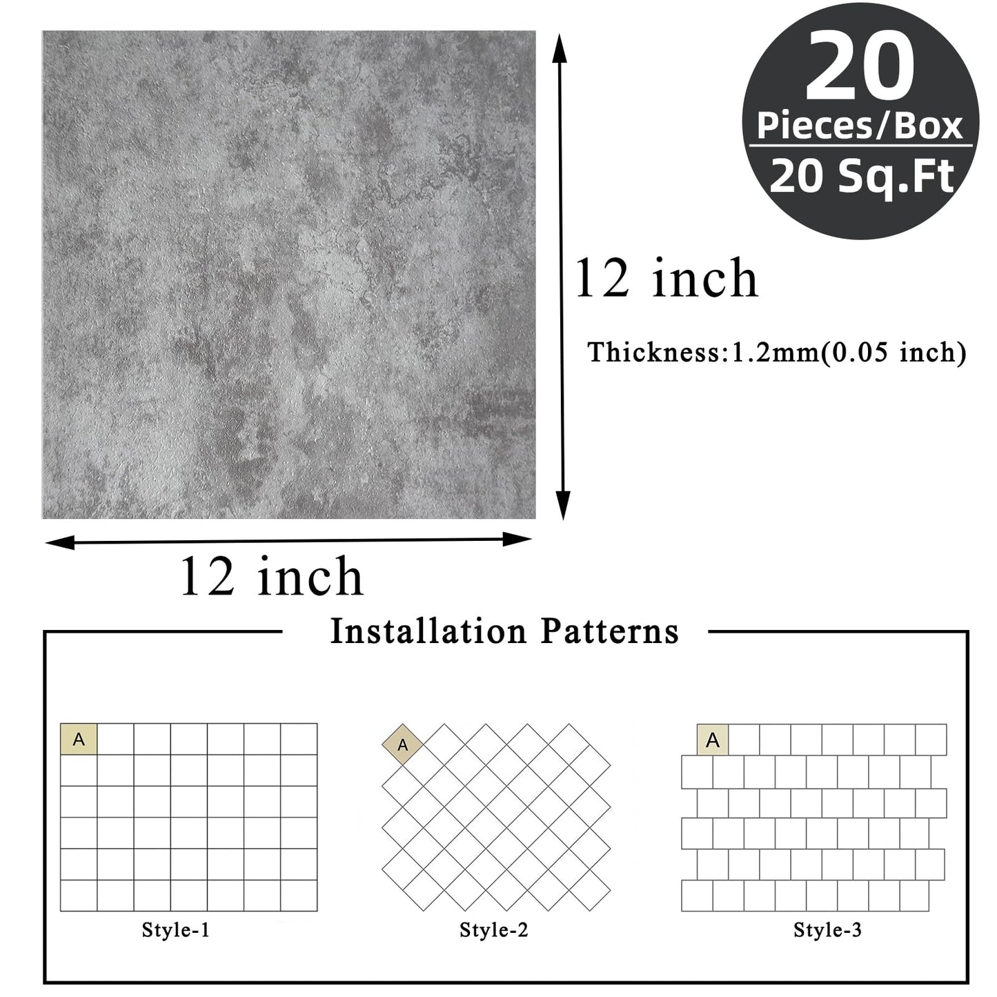 Norine Peel and Stick Floor Tile 12 x 12 Inch Self Adhesive Marble Vinyl Flooring Tile Waterproof Removable Sticker Tiles for Bedroom Bathroom Kitchen, 20 Pack