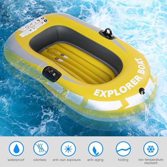 Inflatable Kayak Canoe Portable Boat 1 Person Rowing Air Boat for Swimming Pool and Lake Fishing and Diving Yellow 120lb Weight Capacity