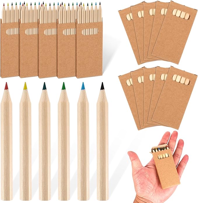 Faccito 15 Packs Mini Drawing Colored Pencils for Kids 3.5 Inch Portable Short Fat 6 Different color Pre Sharpened Pencils in Bulk for Children Painting Classroom School Supplies