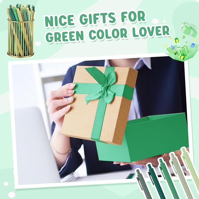 25 Pcs Ballpoint Pens Bulk Retractable Writing 1. 0 mm Black Ink Cute Pens Smooth Writing Color Fancy Gift for Teacher Student Employee Office School Home Baby Shower Supplies (Green Series)