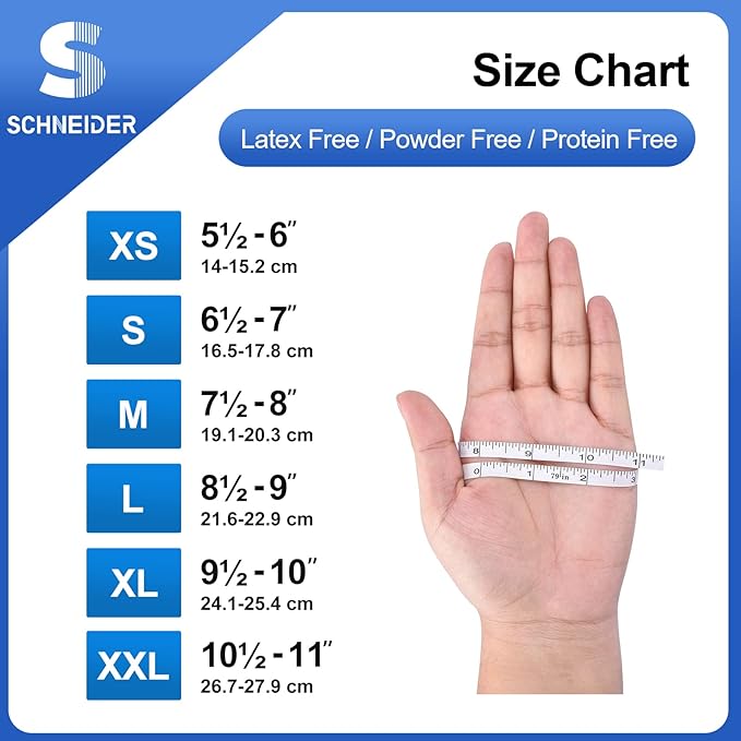 Schneider Nitrile Exam Gloves, Blue, 4 mil, Powder-Free, Latex-Free, for Medical Exam, Cleaning and Food Prep, Non-Sterile