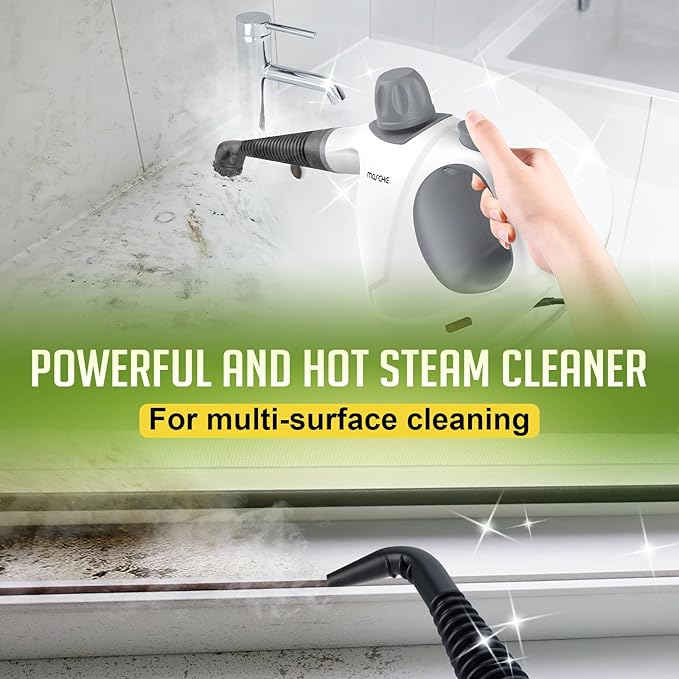 Multi-Surface Handheld Steam Cleaner with 11-Pieces Accessories, 15.2OZ All Natural Pressurized Steamer for Cleaning, Multipurpose Steam Cleaner for Home to Clean Floor, Grout, Tile, Grease and More