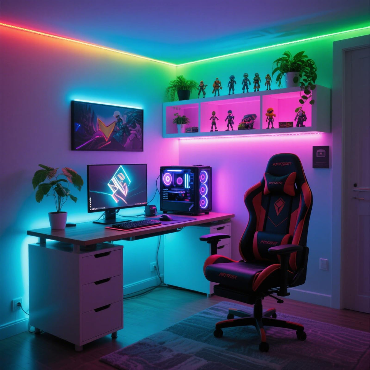 Smart Led Strip Lights,Offline Voice Control RGBW Light Strip No App Required, Music Sync Dimmable Color Changing 10 Voice Commands with Warm White, Perfect for Bedroom Basements Kids Room Gaming