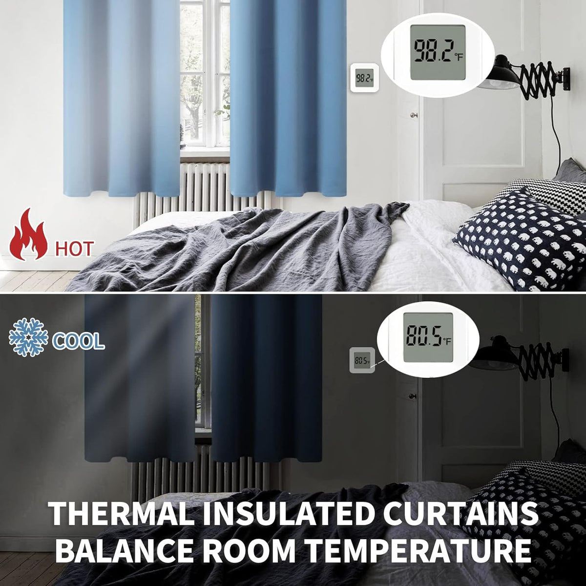 BGment Denim Blue Blackout Curtains 36 Inches Long for Kitchen Cafe Window - Short Length Thermal Insulated Drapes Darkening for Bathroom RV Window Privacy, 42 x 36 Inch, 2 Panels