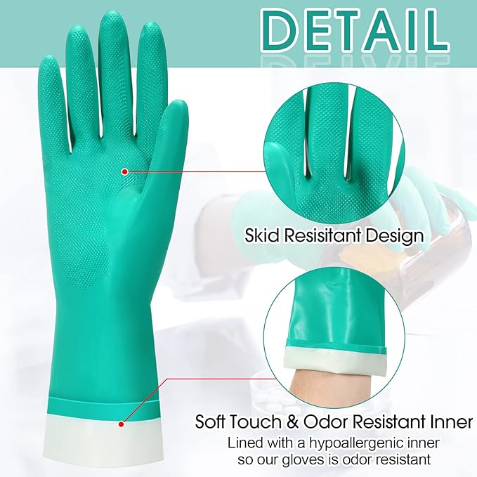 10 Pairs Chemical Resistant Gloves Heavy Duty Thick Nitrile Gloves Bulk for Cleaning, Resist Household Acid, Alkali and Oil (Medium)