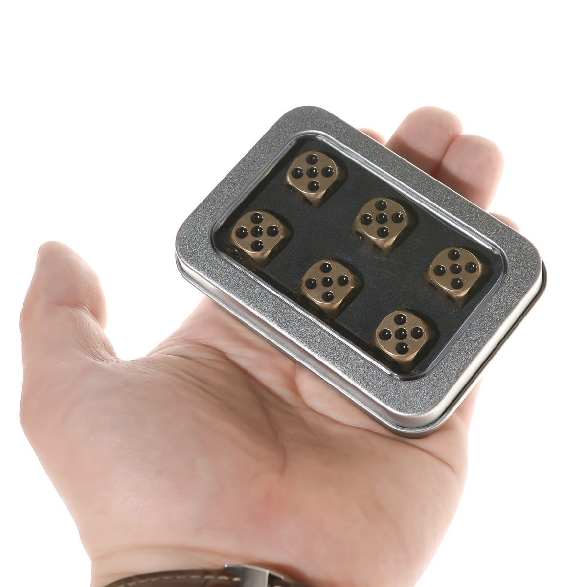 6 Sided Metal Brass Dice with Black Pips, Tables Board Game Dice, 6pcs Solid Gift Brass Dice, Tabletop Games Set for Poker Party Playing Games