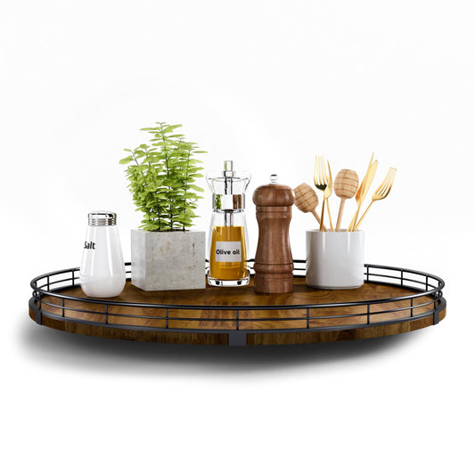 Farmhouse Oak 18" Lazy Susan Turntable Organizer for Cabinet, Round Wooden Lazy Susan Organization and Storage for Dining Table, Pantry, Kitchen, Countertop, Cupboard,Home Decor, Walnut Wood (18")