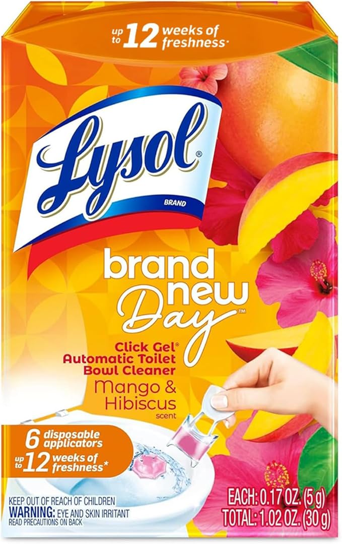 Lysol Click Gel Automatic Toilet Bowl Cleaner, Toilet Gel Stamp, Toilet Freshener, Bathroom Essentials, Refreshing Mango & Hibiscus Scent, 6 Count (Pack of 1)