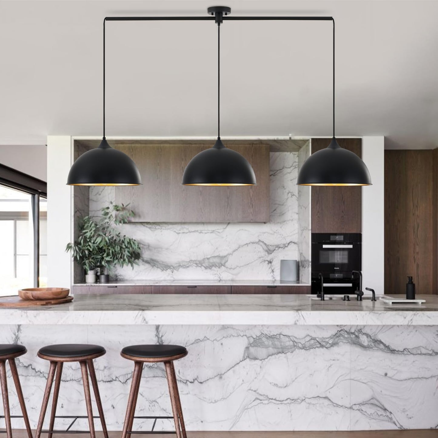 MIAYBPH Pendant Lights Kitchen Island, 3-Pack Dome Pendant Light Fixtures with Black and Gold Finish Farmhouse Industrial Hanging Pendant Light for Dining Room Restaurant Cafe Entryway