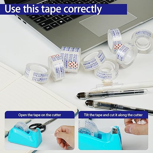 COSIMIXO 24Rolls Crystal Clear Tape Refills for Dispenser, 3/4Inch x 1000 inch,Bulk Transparent Tape,Office Stationery Tape for Home and School