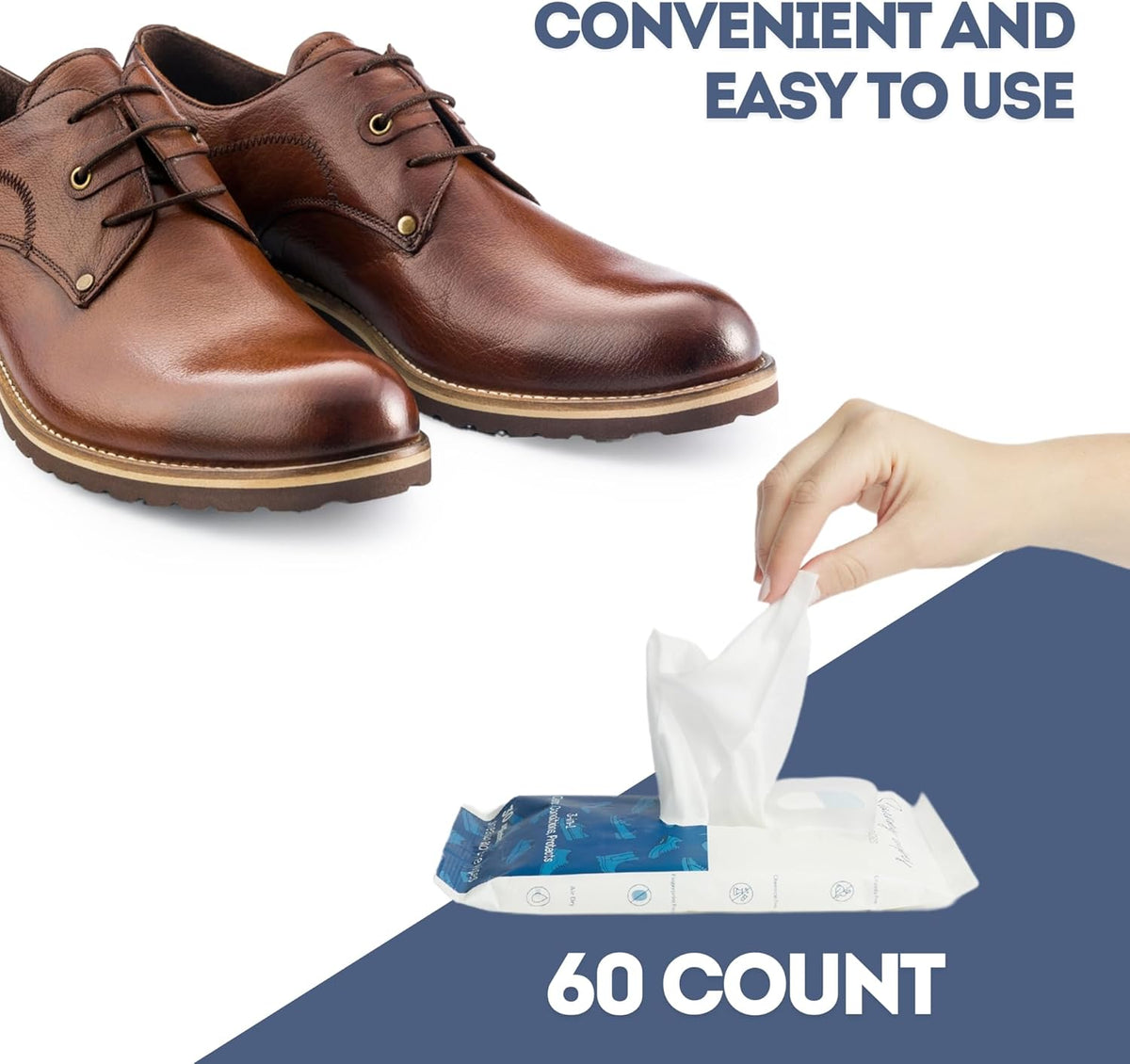 Swanky Shoe Cleaner Wipes - Leather and Sneaker Cleaner, Removes Dirt, Grime and Stains, Quick & Easy Shoe Sole and Boot Cleaning Wipes, Essential Shoe Cleaning Supplies - Soft Wipes, 60 Count