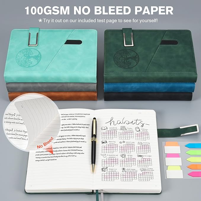 Lined Notebook Journal for Men Women, 365 Pages Numbered College Ruled Notebook, Hardcover Leather Journal with Pen & Gift Box, Thick Daily Diary, Professional Notebooks for Work, School, Business, A5