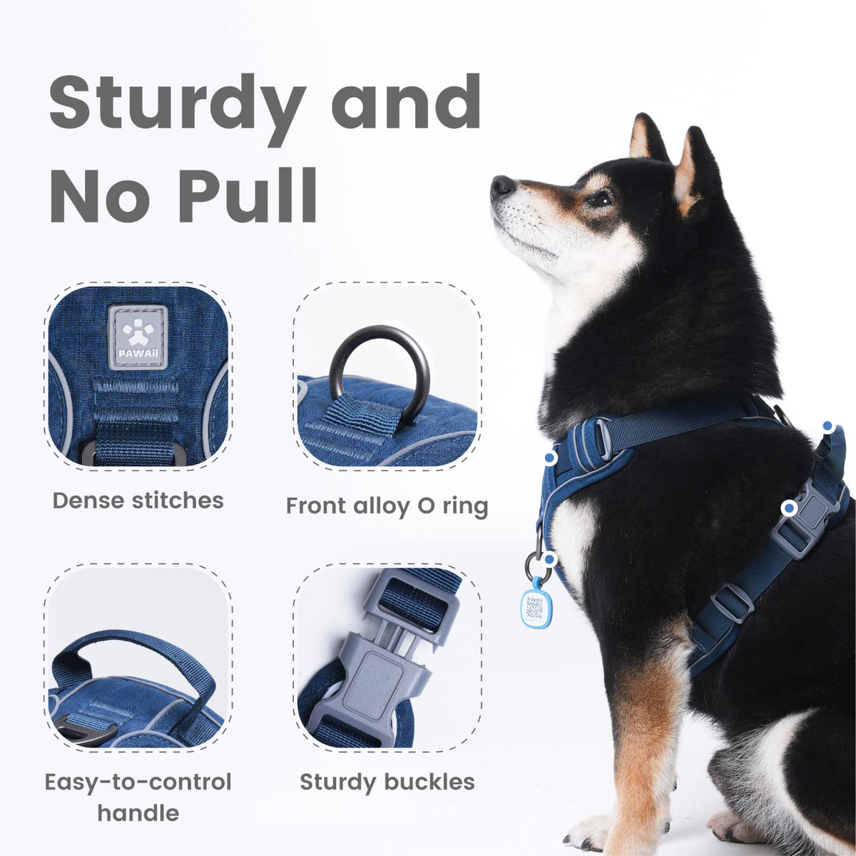 Pawaii No Pull Dog Harness with Pet ID Tag,Reflective Strips No Choke Front O Ring Breathable Mesh Adjustable Soft Padded Pet Vest with Easy Control Handle for Small Dogs
