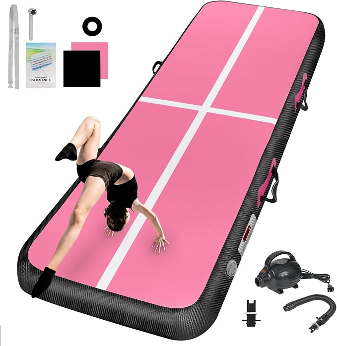 Inflatable Gymnastics Mat 10ft/13ft/16ft/20ft/ Air Tumbling Track Mats 4/8 inches Thick for Home Use/Training/Cheerleading/Yoga/Water with Pump