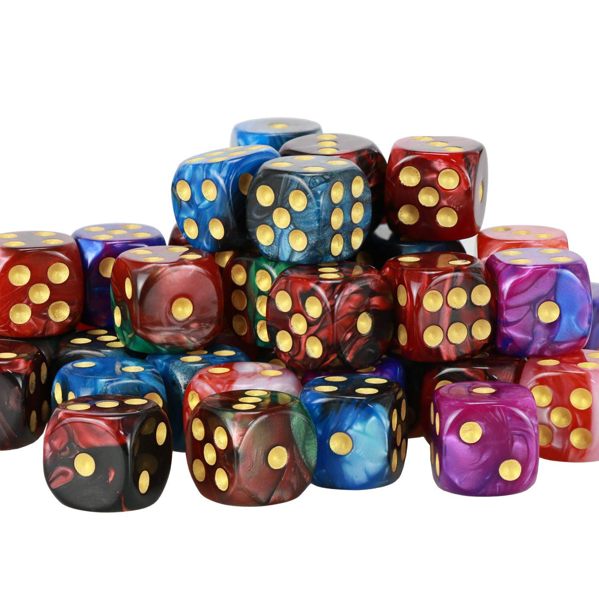 YOUSHARES 50 Pack D6 Game Dice Set with Pouch - 16mm Two Color 6 Sided Dice, Perfect Table Games Dice for Tenzi, Yahtzee, DND MTG RPG War Games