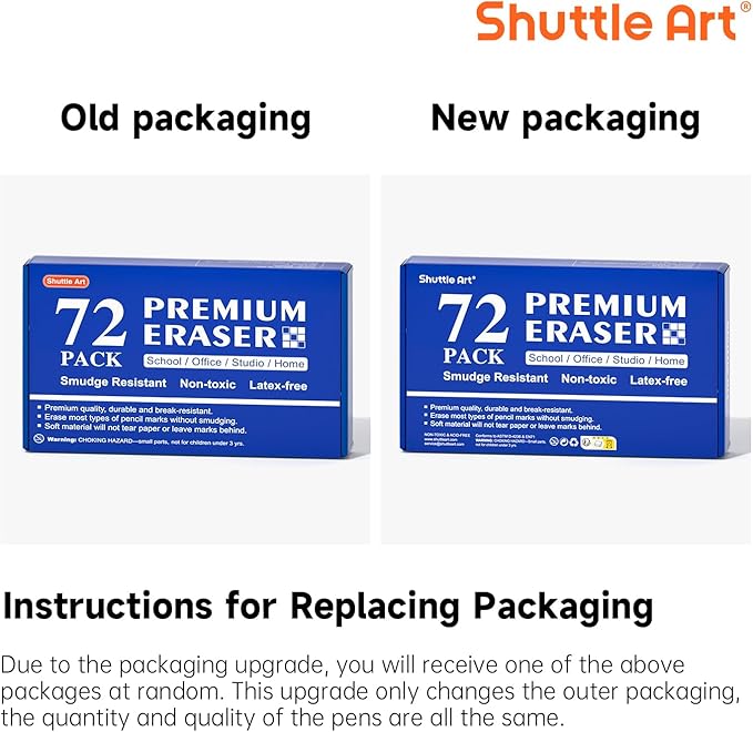 Erasers, Shuttle Art 72 Pack Premium Erasers Bulk, White Eraser Classroom Set for Kids Teachers as School and Office Supplies