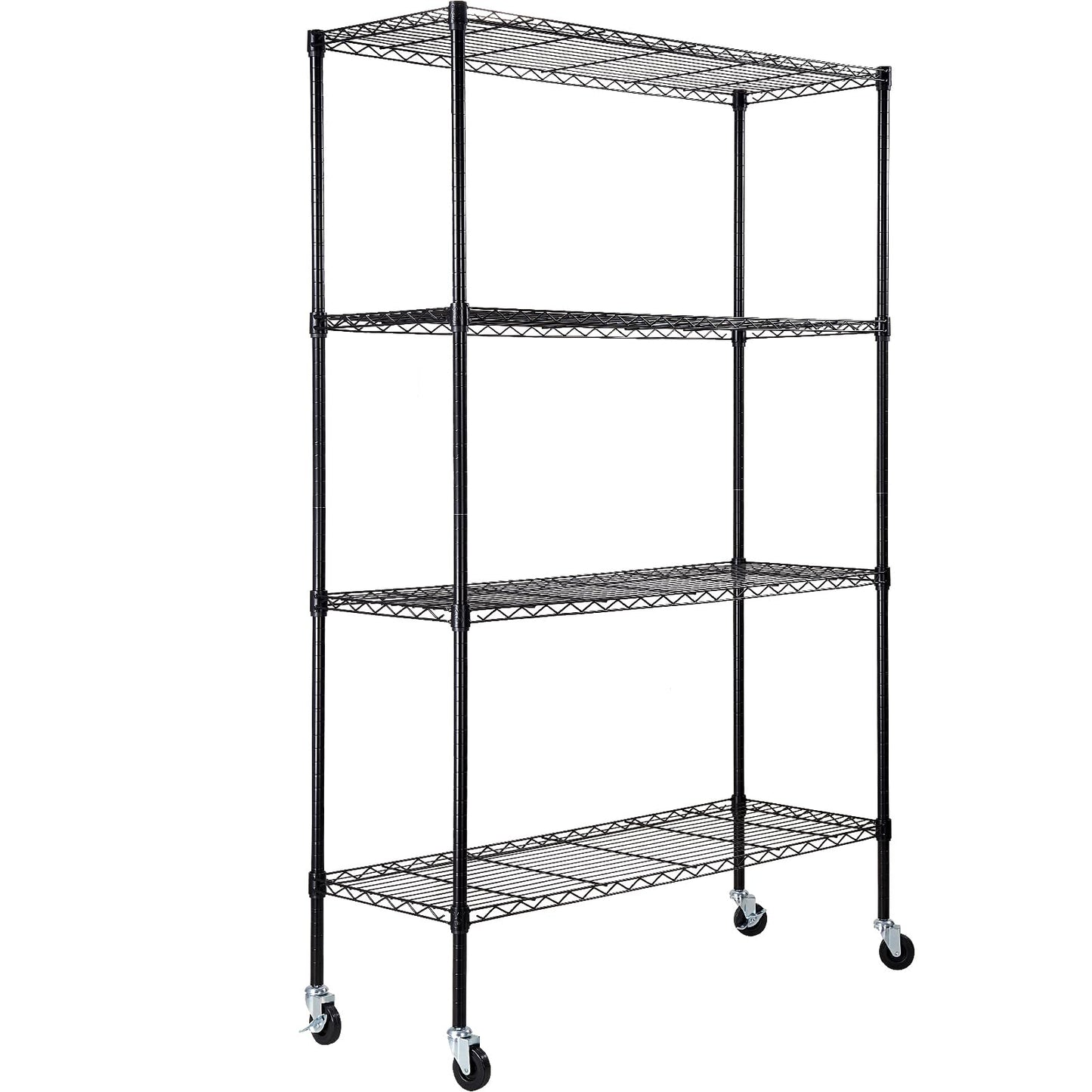 VEVOR Storage Shelving Unit, 4-Tier Adjustable Storage Shelves, 48" L x 18" W x 74" H Garage Storage Shelves, Metal Shelves with Wheels for Kitchen Pantry Basement Bathroom Laundry