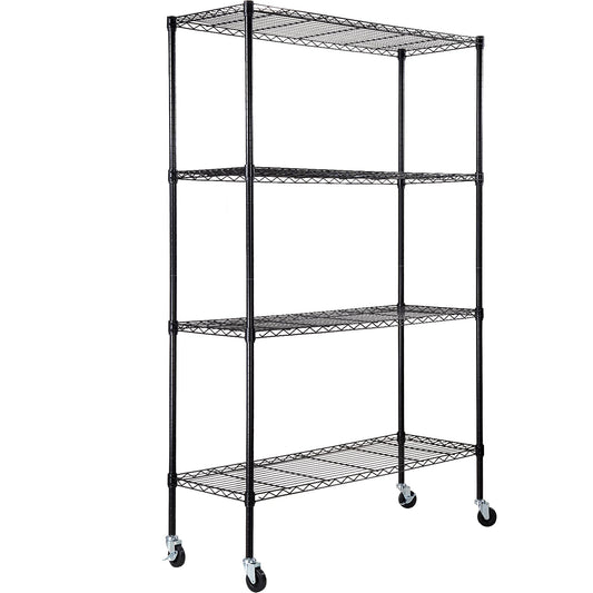 VEVOR Storage Shelving Unit, 4-Tier Adjustable Storage Shelves, 48" L x 18" W x 74" H Garage Storage Shelves, Metal Shelves with Wheels for Kitchen Pantry Basement Bathroom Laundry
