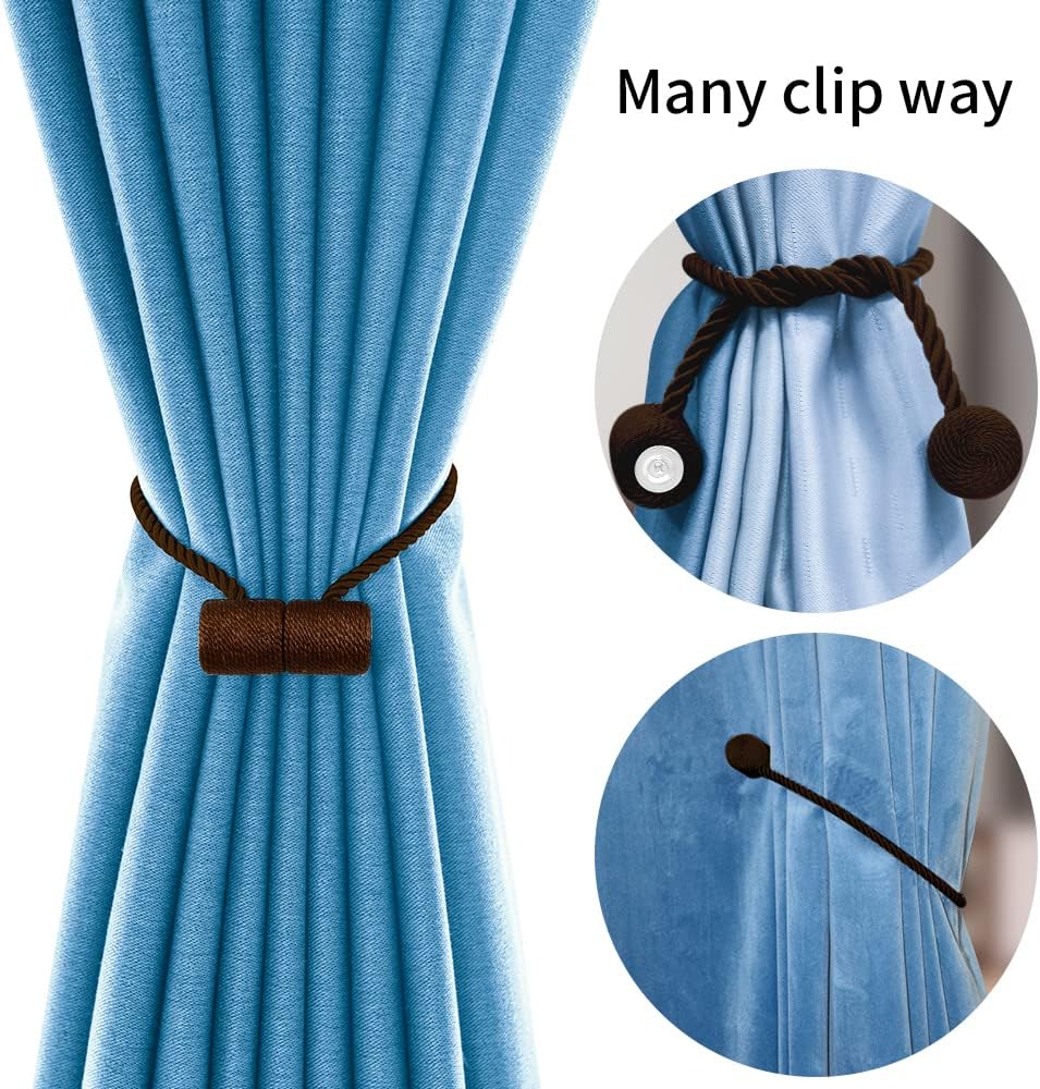 18 Inch Strong Magnetic Curtain Tiebacks, Curtain Holdbacks Modern Upgrade Strong 2021 New Twisted Style Decorative Drapery Rope Tie Backs(2 Pack Dark Coffee)