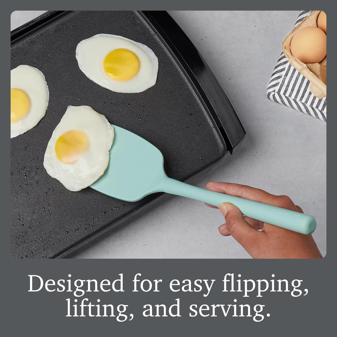 Tovolo Silicone Spatula Turner for Cooking Aqua Seafoam Green Flex Core, Non Toxic Food Safe Silicone Spatula BPA Free Turner Flipper for Pancakes Eggs Griddles, Heat Resistant Heavy Duty Spatula