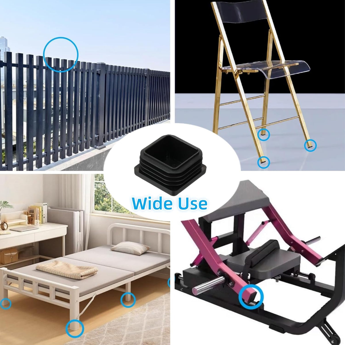 Furnigear Plastic Plugs Tubing End Cap Chair End Caps Outside Bottom Tubing Caps Square Furniture Sliders Glides Black (40, Fit 0.72-0.81" Square Tube Inner Size)