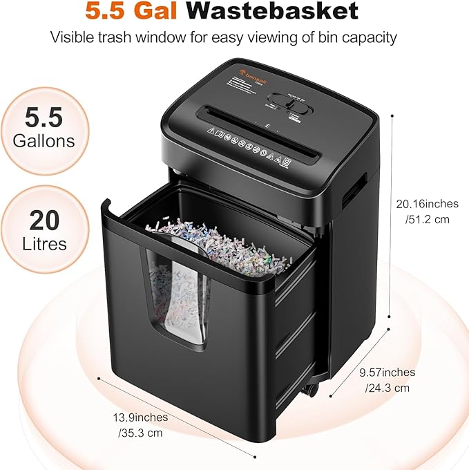 Bonsaii 12-Sheet Micro-Cut Paper Shredders for Home Office, Heavy Duty Document Shredder with 5.5 Gallon Pullout Bin for CD/Credit Card/Staple, 30 Mins Continuous Run Time, P-4 High Security, C282-B