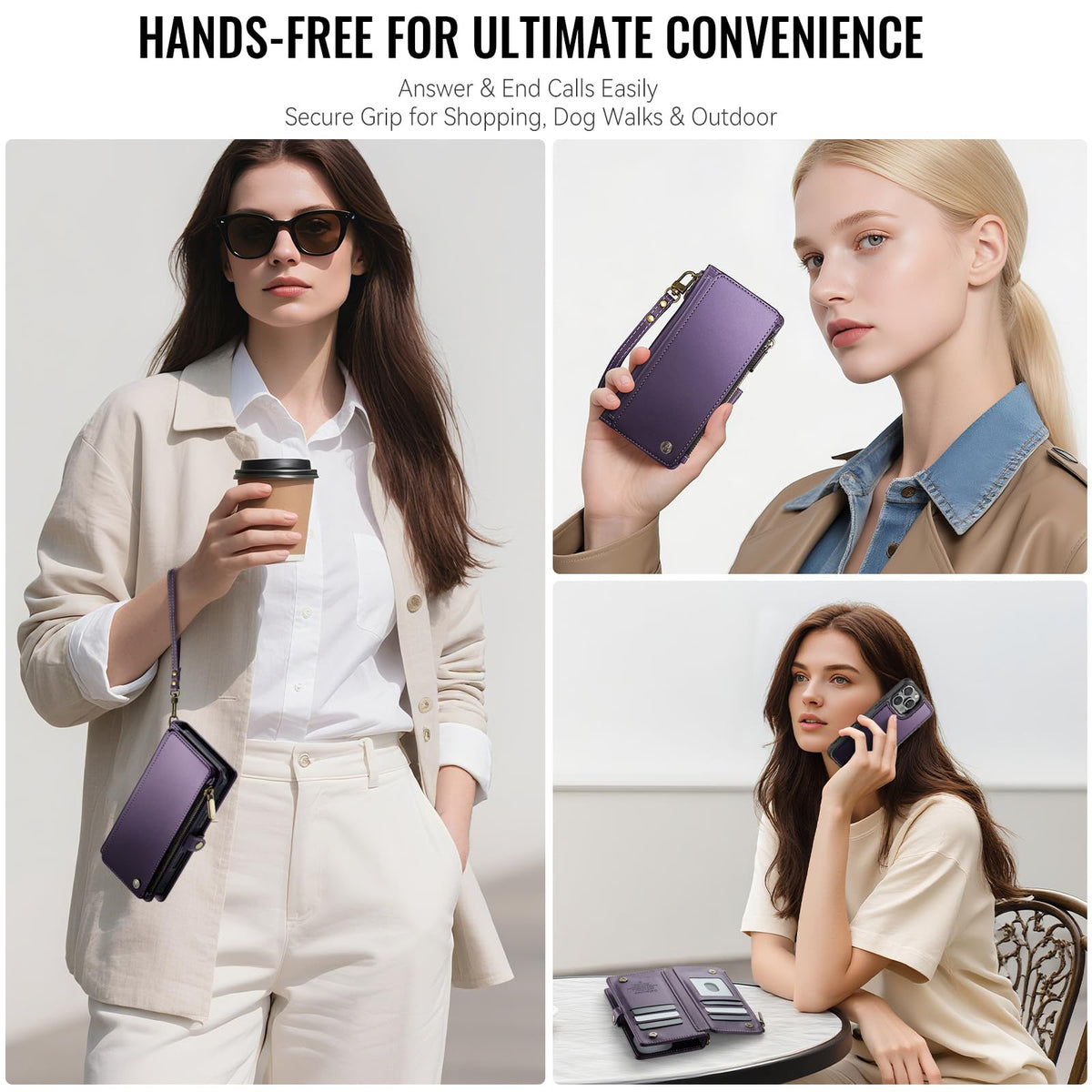 Defencase for iPhone 16 Pro Max Magnetic Wallet Case Compatible with Magsafe with RFID Blocking Zipper Strap Card Holder for Women Men PU Leather Detachable Case for iPhone 16 Pro Max (6.9"), Purple