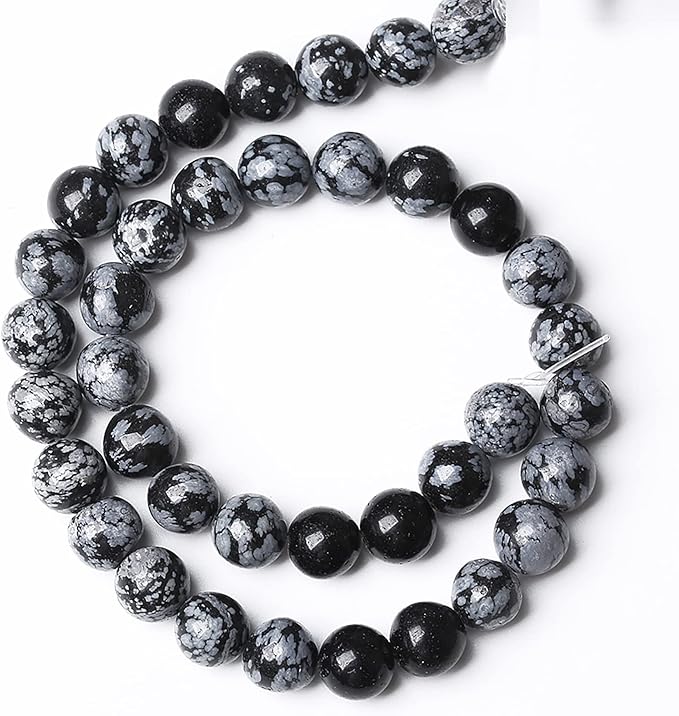 120PCS 6mm Natural Snowflake Obsidian Beads Round Loose Stone Energy Healing Gemstone Beads for Jewelry Making DIY Bracelet Necklace for Jewelry Making 32" 2 Strands