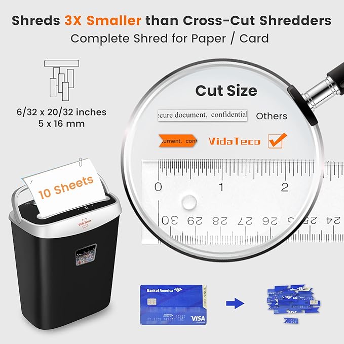 Paper Shredder for Home Office Heavy Duty with 60 Mins Running with US Patented Cutter,Shred CD/Card with Extra Large Bin,AUTO Jam Proof(ETL) (10-Sheet Micro-Cut)