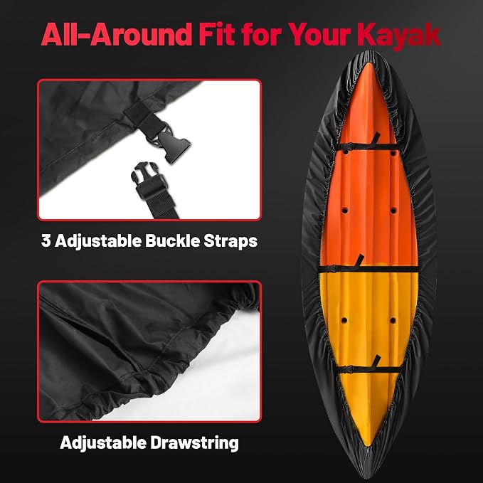 Zettum Kayak Cover 11.5 FT - 600D Heavy Duty & Waterproof Canoe Cover for Outdoor Storage, Fade-Resistant Accessory for Paddle Board, SUP, and Boat (Fit 11ft - 11.5ft)